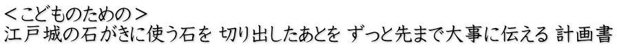 ＜こどものための＞ 江戸城の石がきに使う石を 切り出したあとを ずっと先まで大事に伝える 計画書
